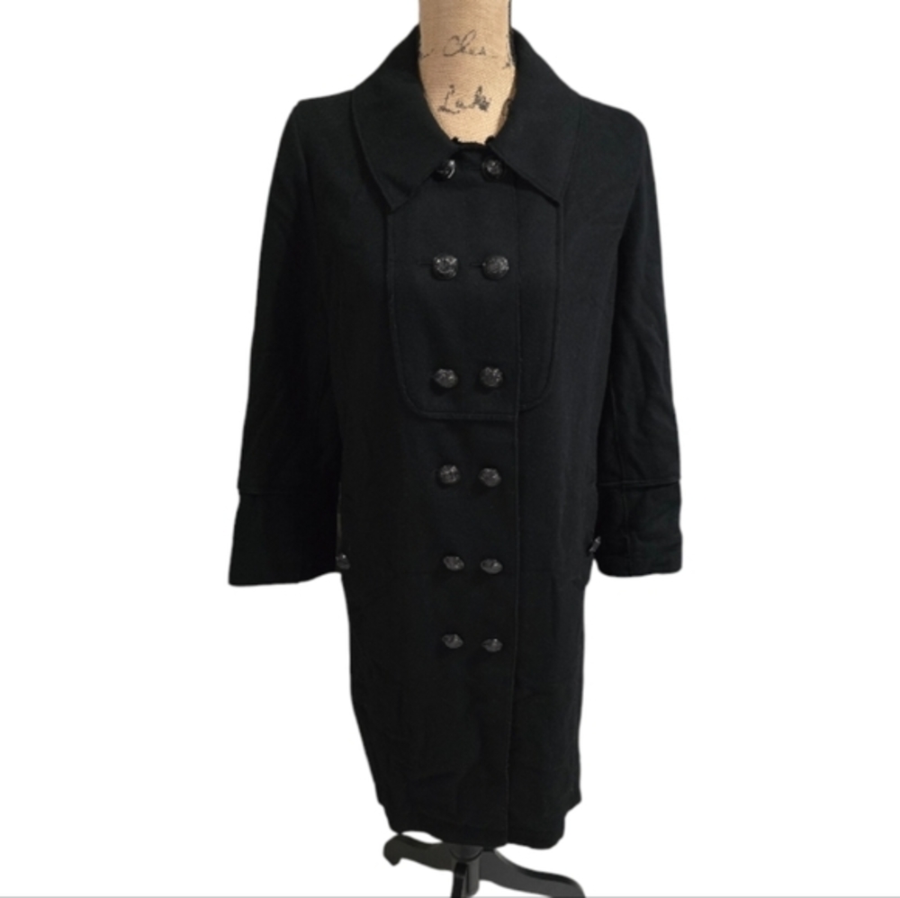Robert Rodriguez Black Wool Blend Double Breasted Trench Coat Collar Size 6